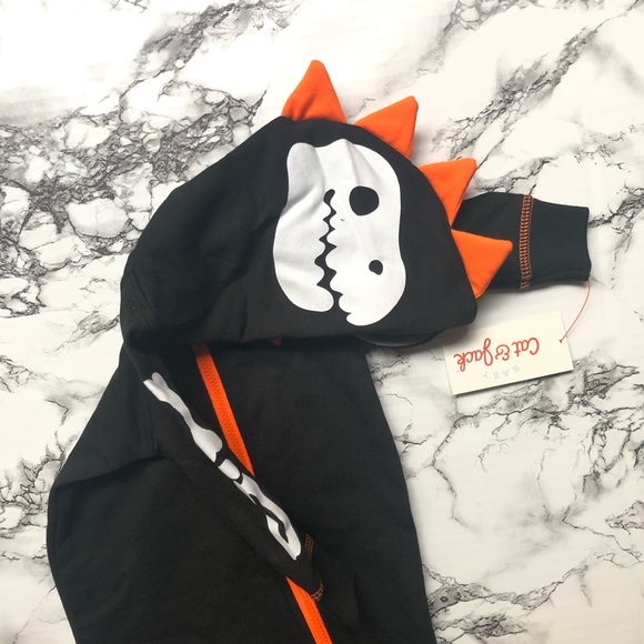 Baby Boys Cat & Jack  Hooded DINOSAUR Skeleton Halloween Romper Costume NWT - Picture 4 of 5